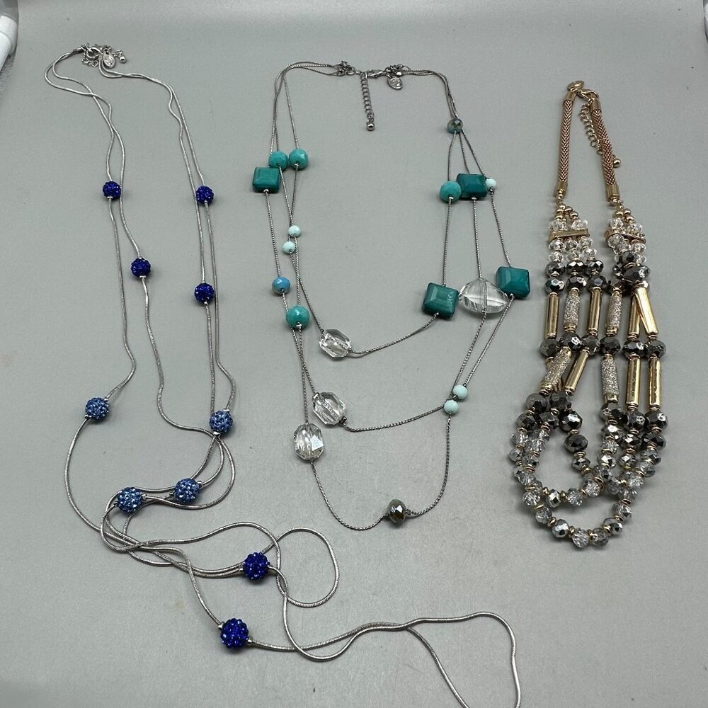Charming Charlie Necklace Lot Multi Strand Silver Gold Tone Beaded Statement
